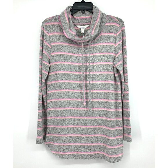 Market & Spruce Molly Top Gray Pink Stripe Cowl Neck Long Sleeve NWT - Picture 2 of 10